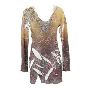 Code Vintage $69 Sz S Gold Brown White Multi Woven Poly Blend Hooded Top